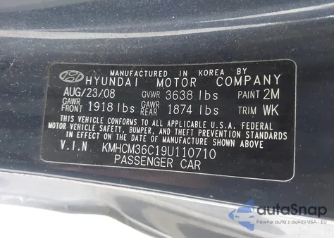 2009 Hyundai Accent Gs z USA, uszkodzony, nr VIN KMHCM36C19U110710
